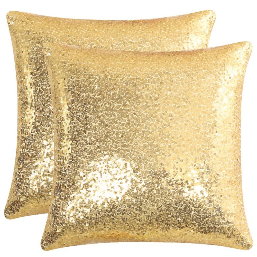 2pcs Gold Tone Sequin Throw Pillow Covers Shiny Decor Cushion Covers